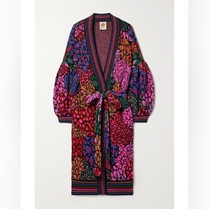 Farm Rio belted jacquard-knit cardigan sweater